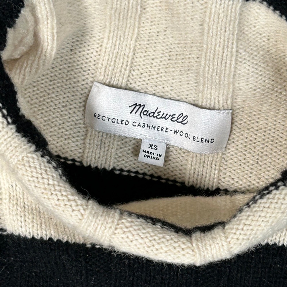 Madewell Cashmere Wool Knit Striped Turtleneck Sweater Cream Black Womens XS - Picture 3 of 9